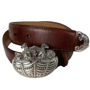 Brighton Noahs Ark Belt Womens M 31 Vintage 90s Brown Leather Statement Buckle